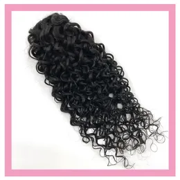 Indian Ponytails Water Wave 8-26inch 100% Human Hair Extensions Products Water Curly 1B# 100g Water Wave Ponytail Remy Ins