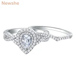 彼女の2個の2個925スターリングシルバーの結婚指輪の女性エンゲージメントリングセット1.7ct Pary Shape Teardrop AaaaaジルコンBR0829 220122