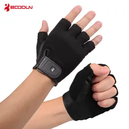 Baodun Oddychający Sport Siłownia Rękawice z Palm Leather Half Finger Crossfit Fitness Rękawiczki Weight Lifting Barmell Akcesoria Q0107