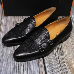 2020 höstskor mens loafers klassiska munkband män skor äkta läder glid på klänning skor bröllop casual affärer modern lj201015