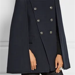 UK Fall /Winter Newest Runway Designer Women Oversized Wool Poncho Navy Cape Coat Female Cloak manteau femme abrigos mujer 201218