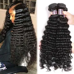 Ishow Deep Loose Brazilian Human Hair Bundles Wefts Yaki Straight Curly Body Water Virgin Hair Extensions for Women All Ages 8-28inch Jet Black