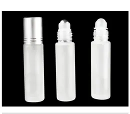 10ml Perfume Roll On Glass Bottle Frosted Clear with Ball Roller Essential Oil Vials White Gold Black Cap Refined oil bottle white frosted