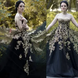 2021 Nuovo Abiti da ballo nero a buon mercato Abiti innamorati dell'oro Abiquati in pizzo dell'oro Tulle Tulle senza maniche Personalizzato Plus Size Party Dress Abito da sera formale Abiti da sera