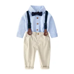 Conjunto de roupas de primavera para menino com arco cavalheiro terno de verão com arcos criança criança bodysuit define roupas infantis