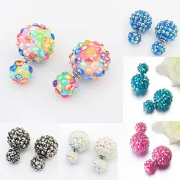 1Pair New Stylish Flower Ball Earrings Double Side Crystal Earrings Big Beads 6 Color Women's Fashion Jewelry