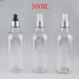 Garrafa plástica transparente 500ml com bomba de pulverização de prata, toner 500cc / sub-engarrafamento do sub-engarrafamento da base cosmética