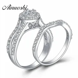 AINONSHI HALO SONA Round Round Cut Women Engagement Bridal Ring 925 Sterling Silver Wedding Anniversary Ring Ring Set Jewelry Y200106