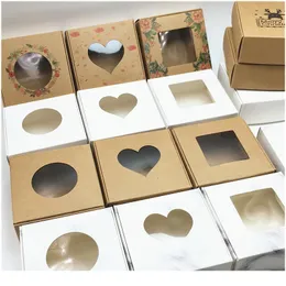 24 datorer PVC Window Christmas Candy Brown Gift Packaging Box For Wedding \ Candy \\ Crafts \\ Cake \\ Handmade Soap Packing Gi Jllgwz
