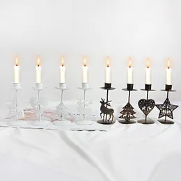 Retro Christmas Candle Holders Creative Home Decoration Metal Candlesticks Deer Christmas Tree Star Heart Design Candle Holder