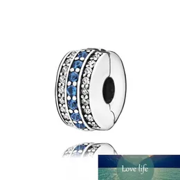 Alloy Classic 925 Sterling Silver Beads Sparkling Blue Line Clip Charms Fit Original Pan's Bracelets Women DIY Jewelry