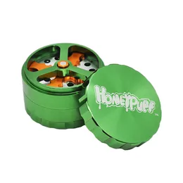 Smerigliatrice per erbe in alluminio Honeypuff 2,5 "63 mm con confezione regalo Smerigliatrice per tabacco in metallo a 4 strati per erbe secche