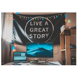 LIVE A GREAT STORY Flags Inspirational Wall Art Dorm Decor - Cool Banners 3 x 5ft With Two Brass Grommets