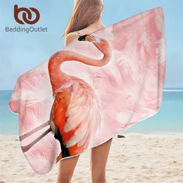 Beddingoutlet Flamingo Bath Animal Bird Microfiber Beach Handduk för Kvinna Tropisk Rektangel Rosa Yoga Mat 75x150cm toalla 201217