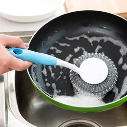 Kitchen Hangable Cleaning Brush Creative Long Handle Steel Ball Brush To Oil Wash Pot Brush Dish H jllpMh