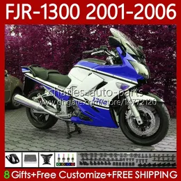 Zestaw do ciała dla Yamaha FJR-1300 FJR1300A FJR 1300 A CC 2001-2006 White Blue Bodywork 106NO.107 FJR1300 01 02 03 04 05 06 FJR-1300A 2001 2002 2003 2004 2004 2005 2006 OEM Os