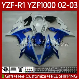 Motorradverkleidungen für Yamaha YZF R 1 1000 CC YZF-R1 YZFR1 02 03 00 01 Körper 90No.57 YZF1000 YZF R1 1000CC Weiß Blau 2002 2003 2000 2001 YZF-1000 2000-2003 OEM-Karosserie