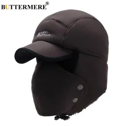 BUTTERMERE Men'S Winter Hats Russian Bomber Coffee Cotton Earflap Caps Male Mask Detachable Baseball Cap Fur Warm Ushanka Hat250H