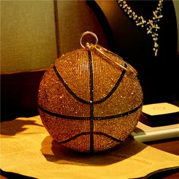 HBP 2021 Basketball-Tasche, runder Ball, goldene Clutch, Umhängetasche, für Damen, Abend-Handtaschen mit Strasssteinen, Damen-Party-Schulter-Geldbörsen, rosa und schwarz, glitzernde Geschenke