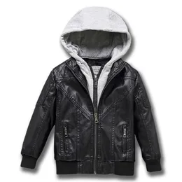 Spring Boys Jacket can detached Hood Leather Winter Warm Child Coat Thicken PU Leather Casual Children Clothing Outerwear 4-13Y LJ201007