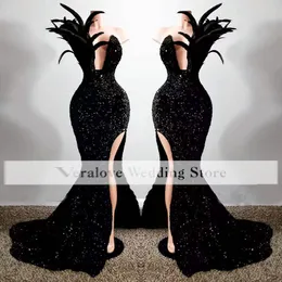 Elegancka sukienka wieczorowa jedno ramię czarne cekiny w rozmiarze afrykańska mermaid suknie balowe na wesela gościnne noszenie szaty de soirée
