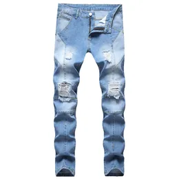 Męskie Dżinsy Męskie Design Moda Boasteed Biker Skinny Trudno Light Blue Denim Spodnie Drop Hurtownie Stock