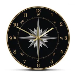 Mariner-Kompass-Wanduhr, Kompassrose, nautische Heimdekoration, Windrose, Navigation, rund, geräuschlos, geschwungene Wanduhr, Geschenk des Seemanns1