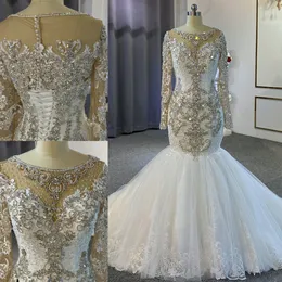 Luxo Árabe Dubai Sereia Vestidos De Casamento Trem Heavy Beading Lace Appliques Ilusão Nupcial Vestido Vestido de Noiva Robe de Mariee 2022