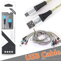 Высокоскоростная металлическая цветная оплетка Micro USB кабели типа C кабель 2.1А зарядное устройство для телефона для телефона Samsung S20 Android с пакетом коробки