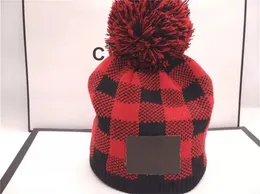 Plaid Knitted Bonnet Double Layer Thicken Beanies With Real Raccoon Fur Warm Caps Pompon Beanie Tie Ball Hats