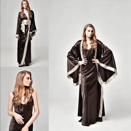 2 Pcs Silk Satin Bridal Sleepwear Gowns with Belt Bathrobe Spaghetti Straps Long Nightgowns Custom Made