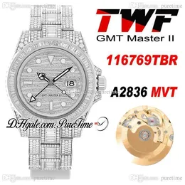 TWF GMT Paved Diamonds A2836 Automatyczne męskie zegarek 116769TBR Out Out Baguette Diamond 904L Ostersteel Bransoletka Watches Super Edition Puretime F02A1
