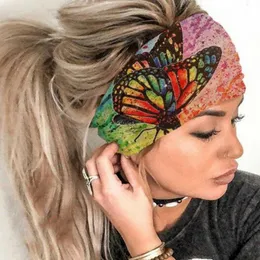 Kvinnor Flicka Butterfly Print Headband Söt Smört Sport Yoga Elastiska Huvudband Mode Hår Tillbehör Hög kvalitet