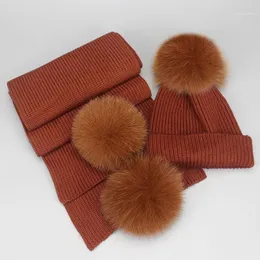 Beanie/Schädel Kappen Haar Ball Eltern-kind Hut Schal Anzug Winter Frauen Kappe Zusammen Einfarbig Mode Warme hüte Frau und Kinder1