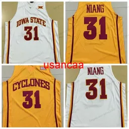 Niestandardowe Georges Niang Iowa State College Basketball Jersey Men's All Szyged White Yellow Any rozmiar 2xs-5xl Nazwa i numer