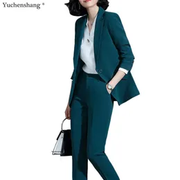 New Green Women Women Pant Terno Definir Blazer Jaqueta Calças Calças 2 Peças Set Office Lady Wear Wear Suit 5xl 200922