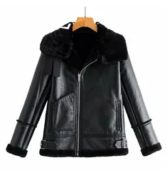 Ny Autumn Winter Design Fashion Women's Faux Lamb Fur Patchwork Letter Print Suede Leather Warm Jacket Plus Size S M L 214V