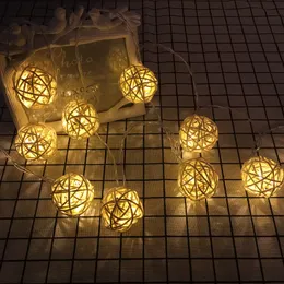 Heminredning LED Lysande Rattan Wicker Balls Light String Bröllop Juldekoration Sepaktakraw Hängande prydnad