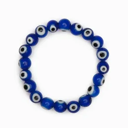 200PC / Lot Glass Blue Evil Eye Beaded Armband Kvinnor Män Elastisk Tråd Sträck Blå Grekiska Ögon Smycken