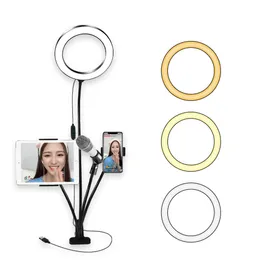 20cm Desktop Ring Light with Phone Microphone Bracket Dimmable LED Ring Lamp Video Camera Phone Fill Light for Live Youtube
