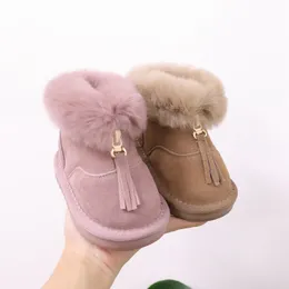 Baby Snow Boots Genuine Leather Soft Bottom Winter Children's Warm Shoes Children's Shoes Non-slip Toddler Shoes LJ201104