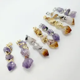 30Pcs Gold/Silver Plated Cascading Linked Triple Natural Rough Irregular Amethyst Citrine Crystal Point Gem Stone Pendant Wicca Pagan Chakra