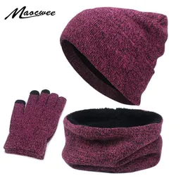 Шляпы шарфы перчатки с тремя частями мужчины женщины зима теплый экран шляпка толстые перчатки костюмы для мальчиков девочки шапочки для шарфы y201024