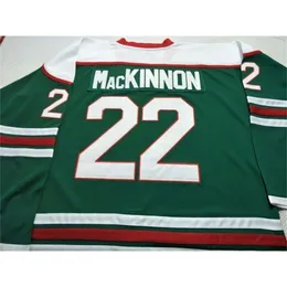 CUSTOM GREEN MEN RARE #22 NATHAN MacKINNON HALIFAX MOOSEHEADS Hockey Jersey 100% Embroidery Jersey or custom any name or number Jersey