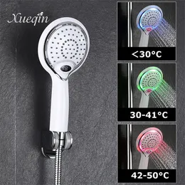 Xueqin 3 cores alterações LED TEMPERATURA Digital Display Handheld Bathroom Head Head Temperatura LED Head Y200109