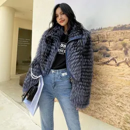 Abrigo de piel sintética para mujer, chaquetas de invierno de plata auténtica para mujer, ropa corta de cuero 2021 con cuello de lujo, cálido para mujer