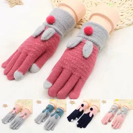 Vinter Touch Screen Stickade Handskar Kvinnor Kvinnor Tjock Plush Warm Wrist Driving Gloves Fashion Kanin Ear Knit Full Finger Handskar