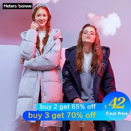 Metersbonwe New Long Warm Down Casacos sobre o joelho Mulheres Inverno Quente 80% Cinza Duck Down Cabinete Casaco Fêmea Inverno Tendência Outwear 200919