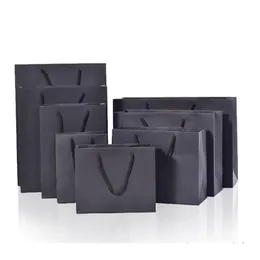 Black Paper Gift Bags Brown Kraft Paper Shopping Bag with Handles Thickened Clothing Storage Pounch Packaging Bags 0305pack