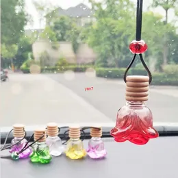 Glass Perfume Empty Bottles Car Rose Pendant Parfume Essence Oil with Wood lid Pack Containers F20172833good qualtitygood shopping